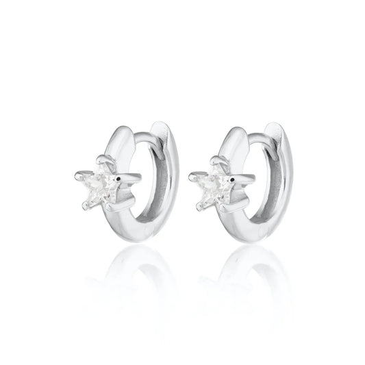 Scream Pretty Sparkling Single Star Huggie Earring Rhodium Plated Sterling Silver