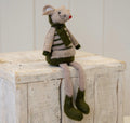 Fabric Sitting Boy Mouse In Green And Brown Stripey Outfit