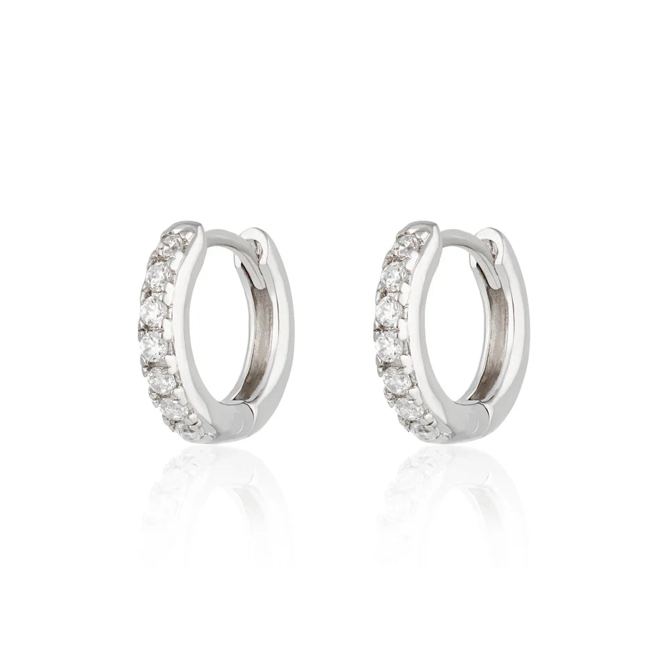 Scream Pretty Huggie Earrings With Clear Stones Sterling Silver
