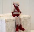 Fabric Sitting Boy Mouse In Red And Brown Stripey Outfit