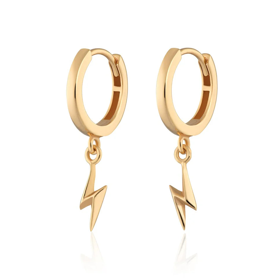 Scream Pretty Lightning Bolts Charm Hoops Earrings 18K Gold Plated Sterling Silver