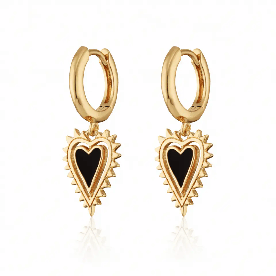 Scream Pretty Black Heart Charm Hoop Earrings