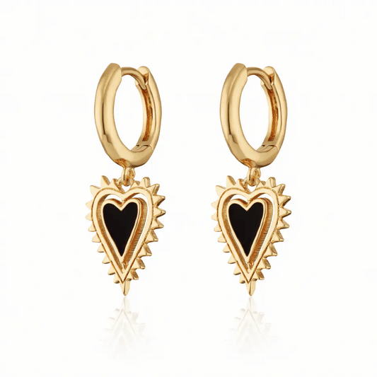 Scream Pretty Black Heart Charm Hoop Earrings