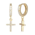She Is Beautiful Pave Cross Huggies Gold