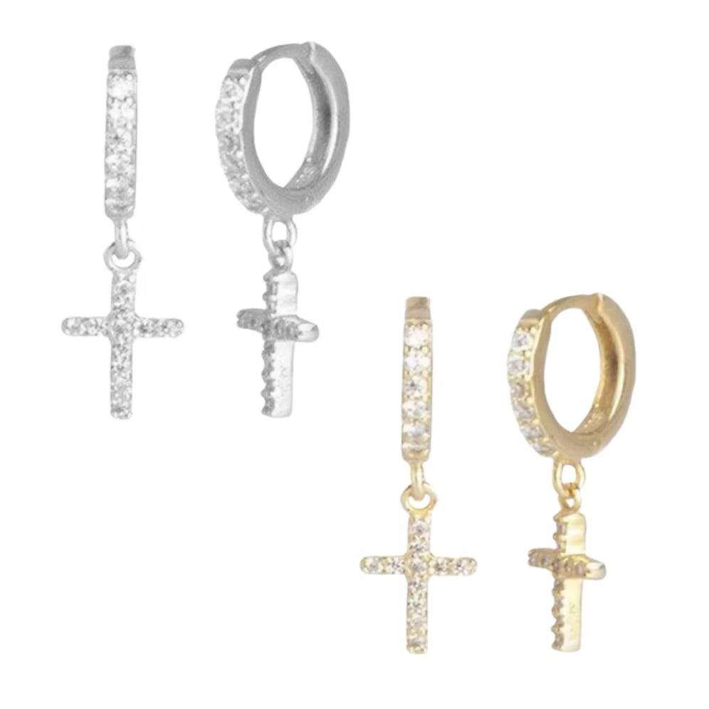 She Is Beautiful Pave Cross Huggies Gold