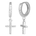 She Is Beautiful Pave Cross Huggies Sterling Silver
