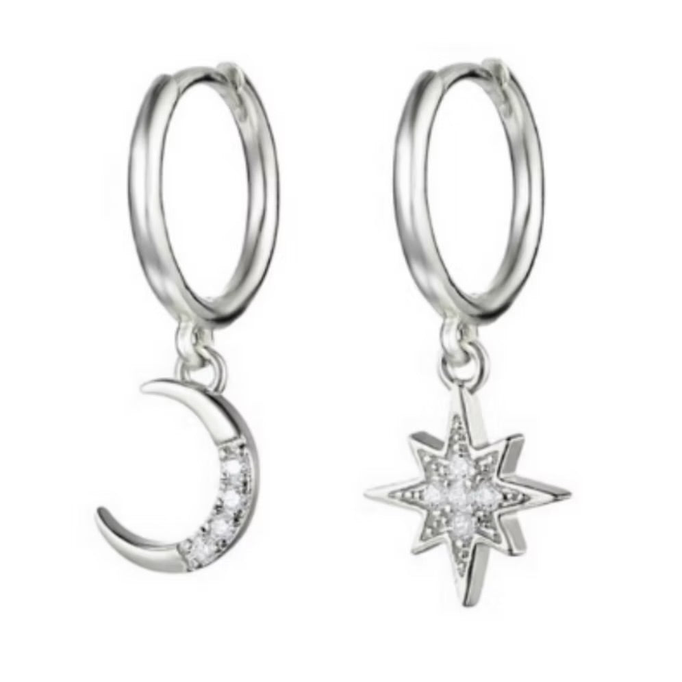She Is Beautiful Star And Moon Huggies Sterling Silver