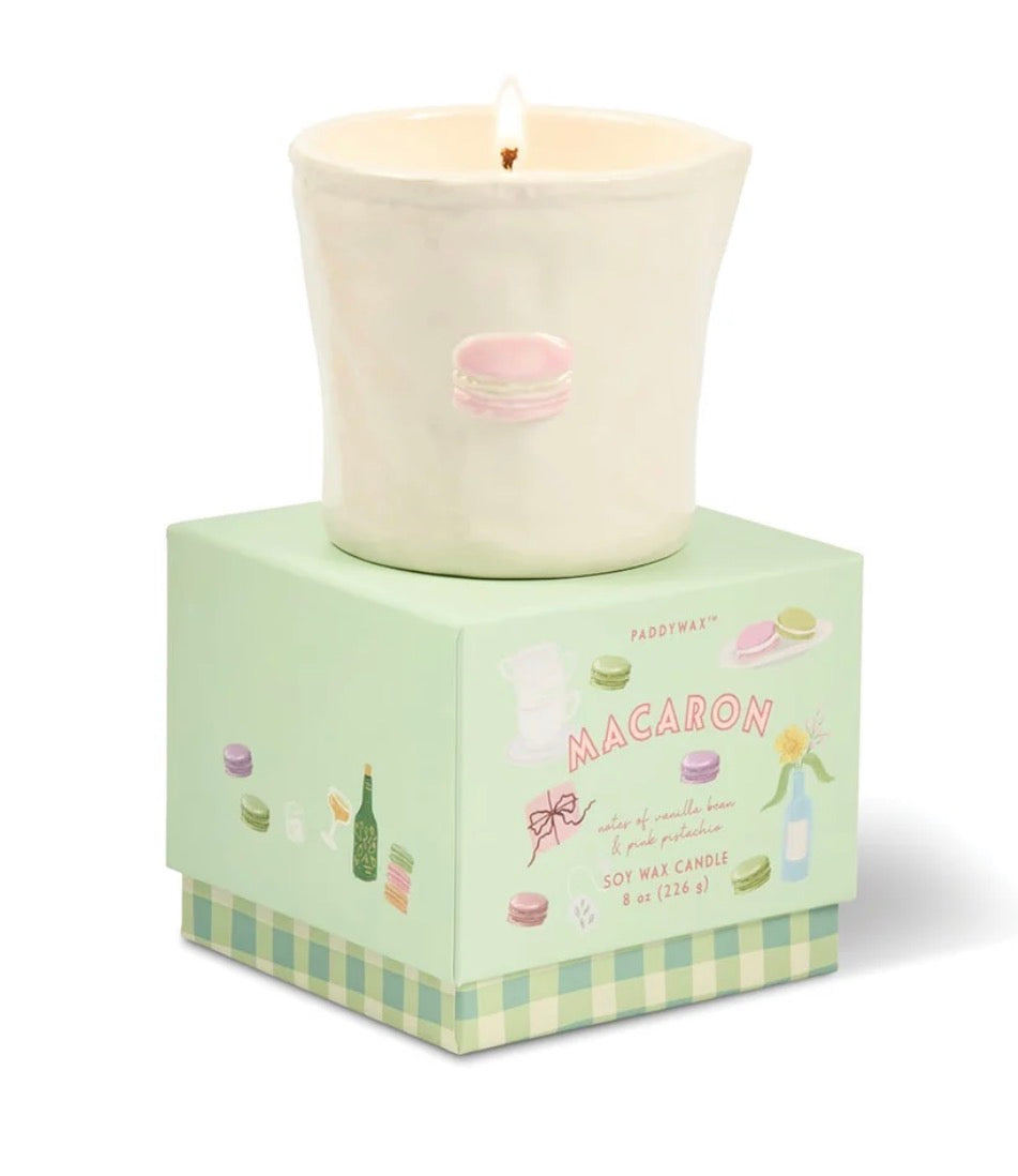 Paddywax Bistro Macaron Vanilla Bean & Pink Pistachio 8 oz Candle in Box