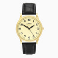 Men’s Classic Limit Watch White Face Gold Case PU Strap with Cream Dial