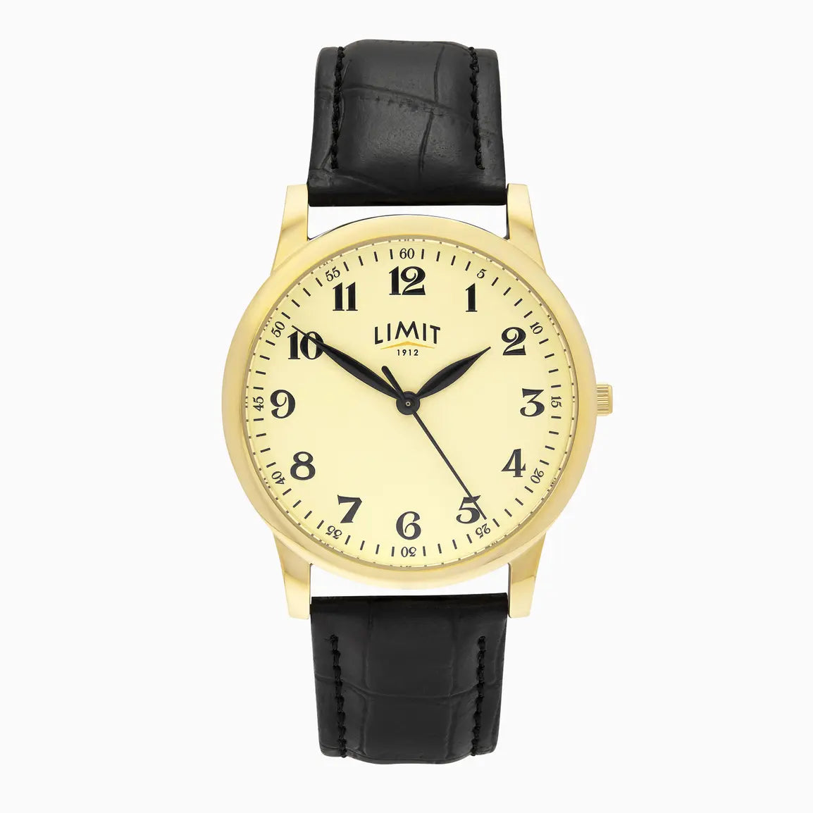 Men’s Classic Limit Watch White Face Gold Case PU Strap with Cream Dial