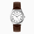 CLASSIC Sekonda Evans Men's Watch Silver Alloy Case And Brown Leather Strap with White Dial
