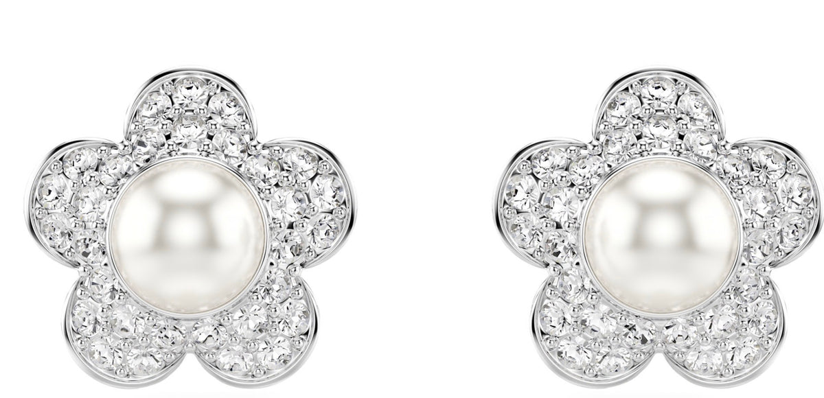 Swarovski Ariana Grande x Swarovski Stud Earrings Crystal Pearl Round Cut Flower White