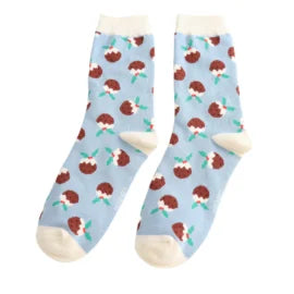 Miss Sparrow Christmas Pudding Socks Powder Blue