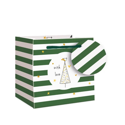 Belly Button Christmas Green Striped Mug Giftbag