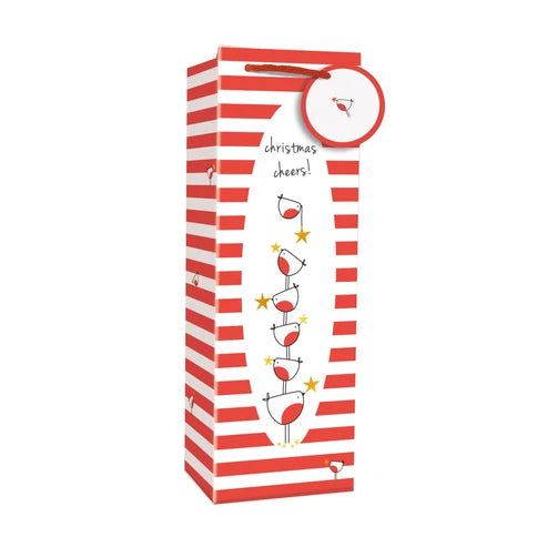 Belly Button Christmas Robin Striped Bottle Gift Bag