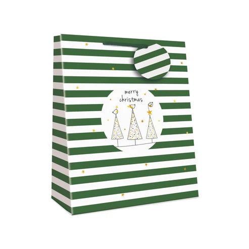 Belly Button Christmas Green Striped Large Giftbag