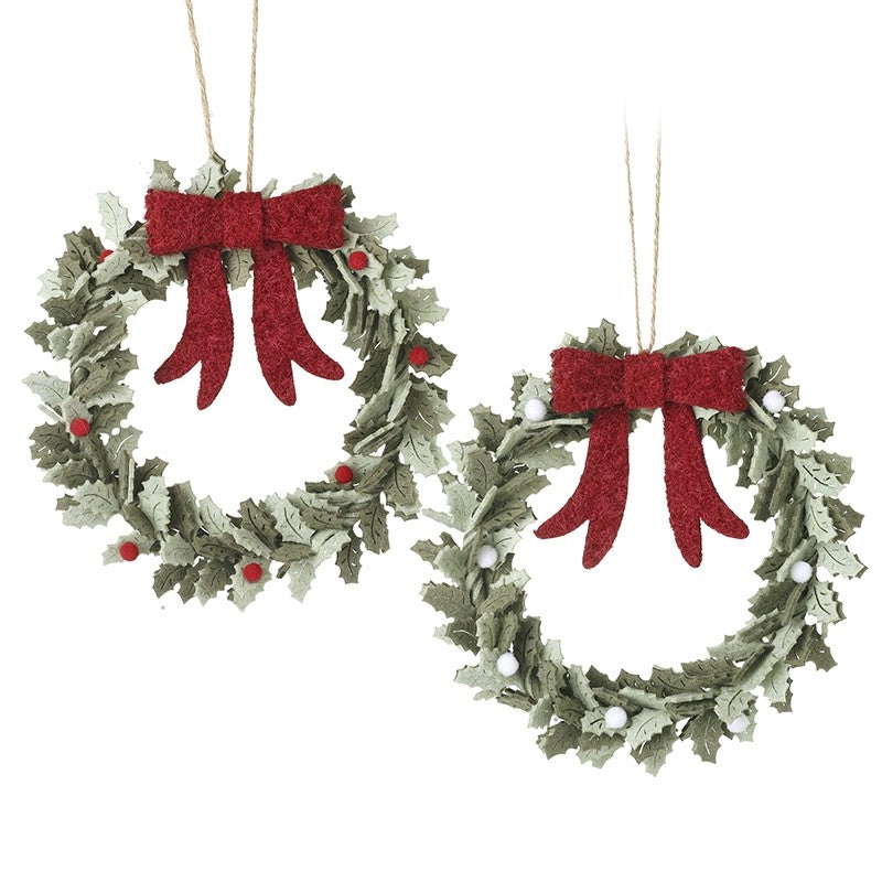 Christmas Felt Holly Leaf Wreath with Red Berries Mix