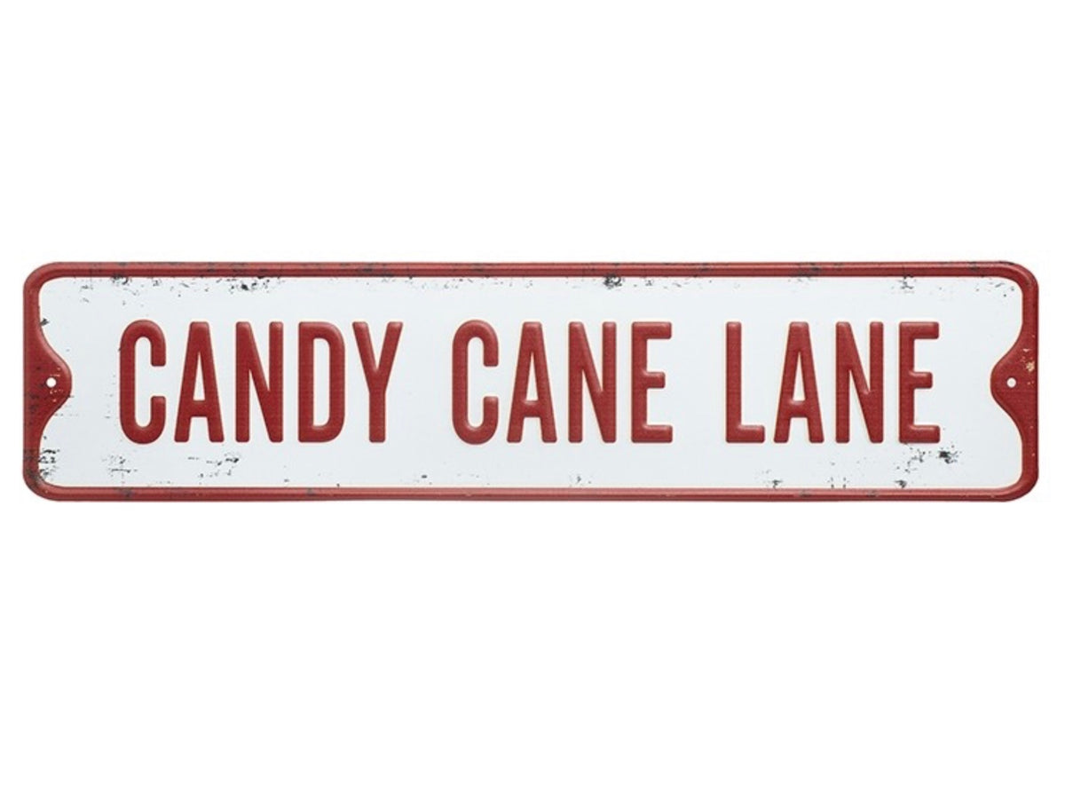 Candy Cane Lane Metal Sign