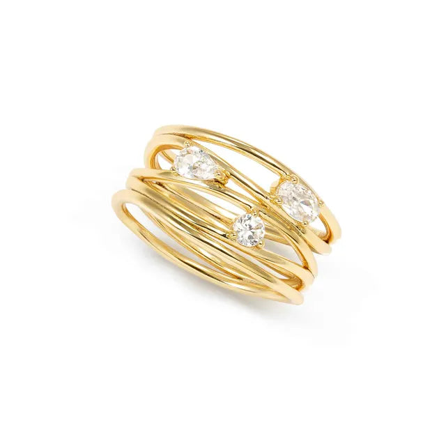 Nomination My Rebel Art Band Ring Sterling Silver With CZ  Yellow Gold Size 17 242802/012/008