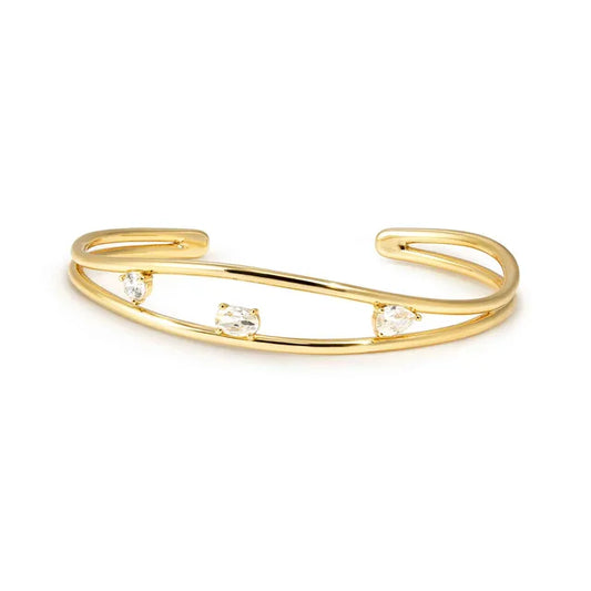 Nomination My Rebel Art Sterling Silver Small Cuff Bangle With Trilogy Of CZ Yellow Gold 242818/012