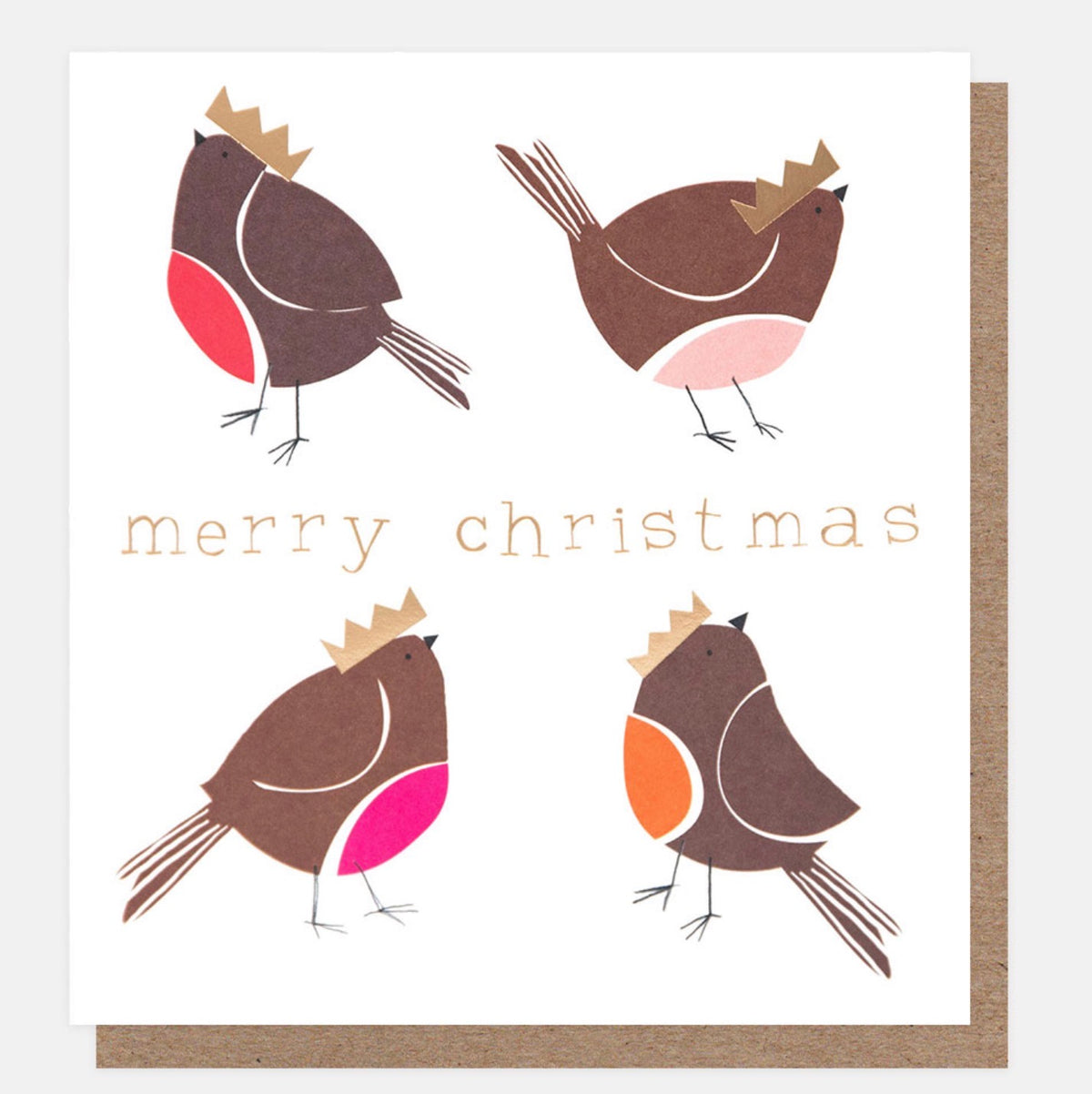 Caroline Gardner Four Robins Gris Merry Christmas