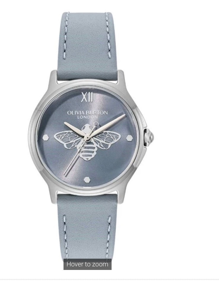 Olivia Burton Classic Bee Chalk Blue Leather Strap Watch