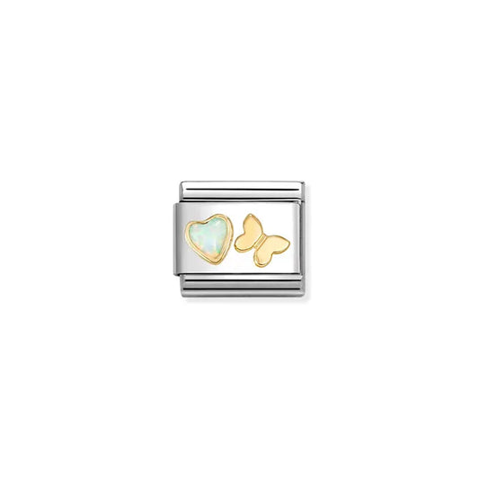 Nomination Classic Gold White Opal Heart & Butterfly Charm 030523/11