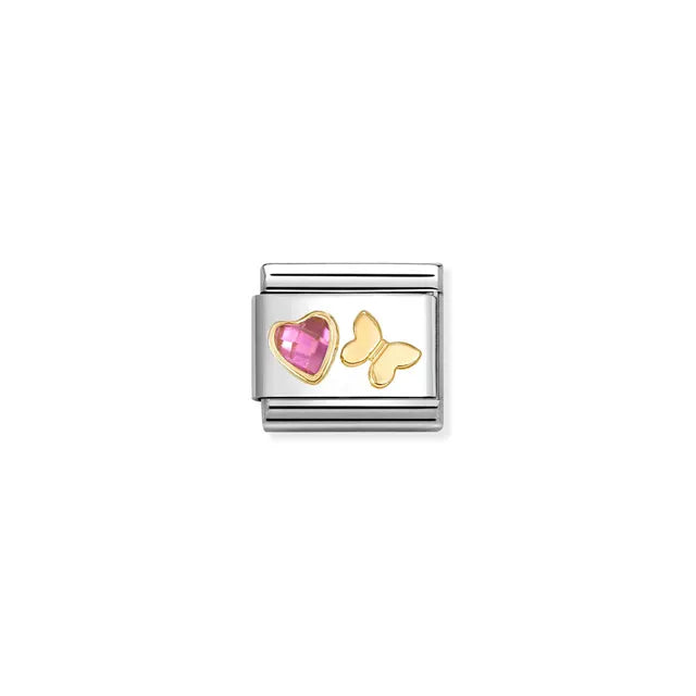 Nomination Classic Gold Pink CZ Heart & Butterfly Charm 030613/14