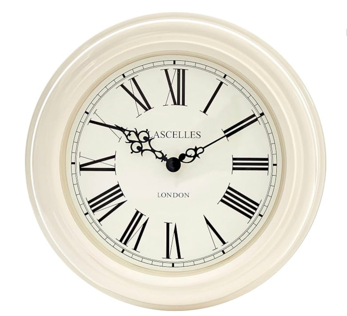 Roger Lascelles Clock, Metal, Cream, 30cm