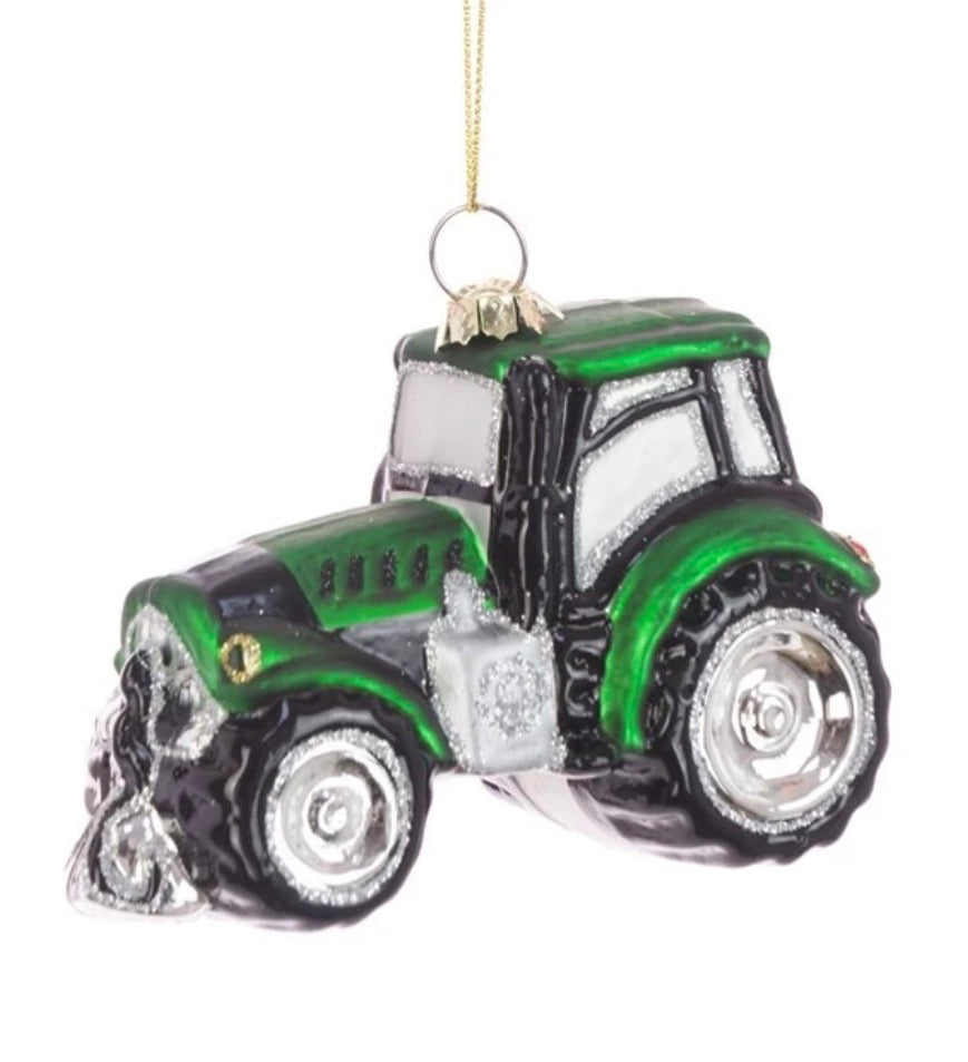 Floralsilk Tractor Glass Christmas Tree Decoration Green