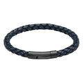 Men’s Unique & Co Navy Leather Bracelet With Matte Black Steel Clasp 21cm