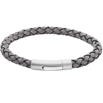 Men’s Unique & Co Grey Suede Leather Bracelet With Matte & Polished Steel Clasp 19cm
