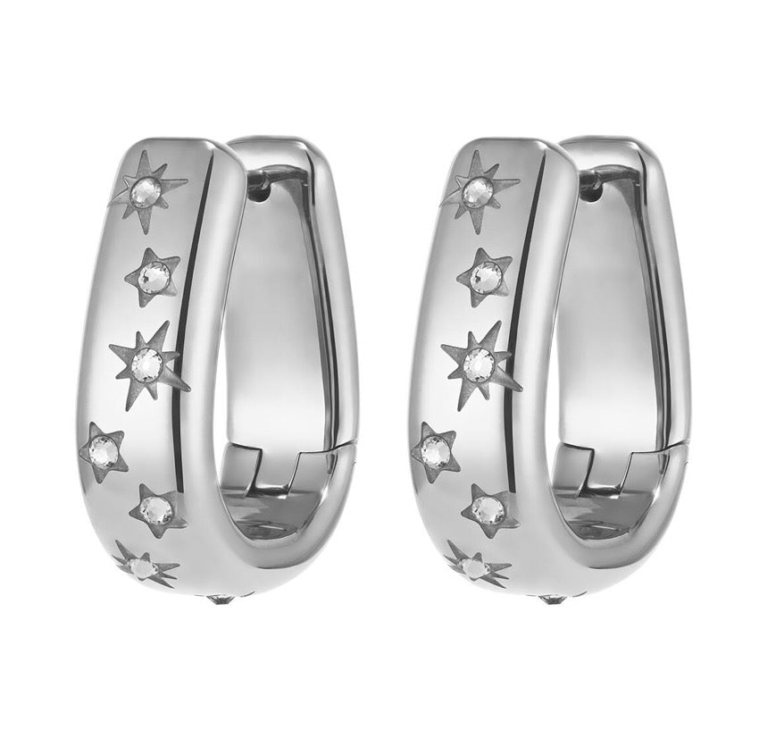 Olivia Burton Classic Celestial Crystal Silver Tone Hoop Earrings