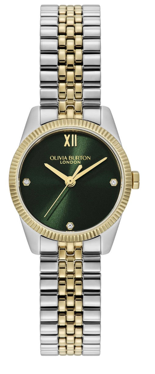 Olivia Burton Sports Luxe 25mm Highbury Forest Green & Two Tone Bracelet Watch