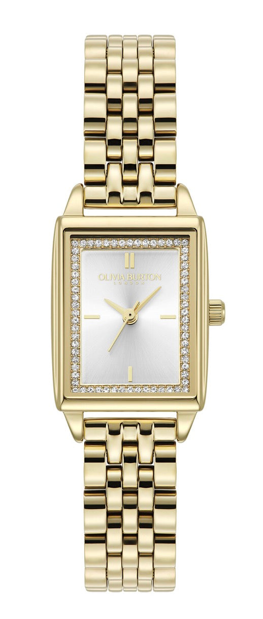 Olivia Burton Classic 21mm Rectangle White & Gold Bracelet Watch