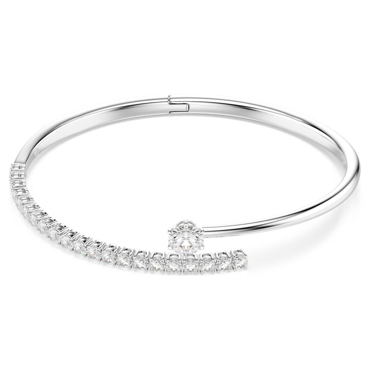 Swarovski Matrix Open Bangle Round Cut White Rhodium Plated