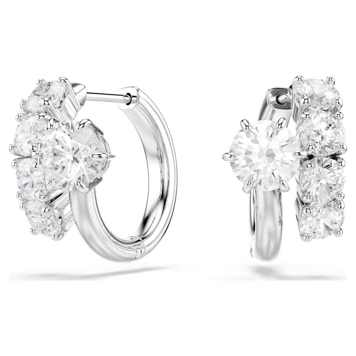 Swarovski Matrix Hoop Earrings Round Cut White Rhodium Plated