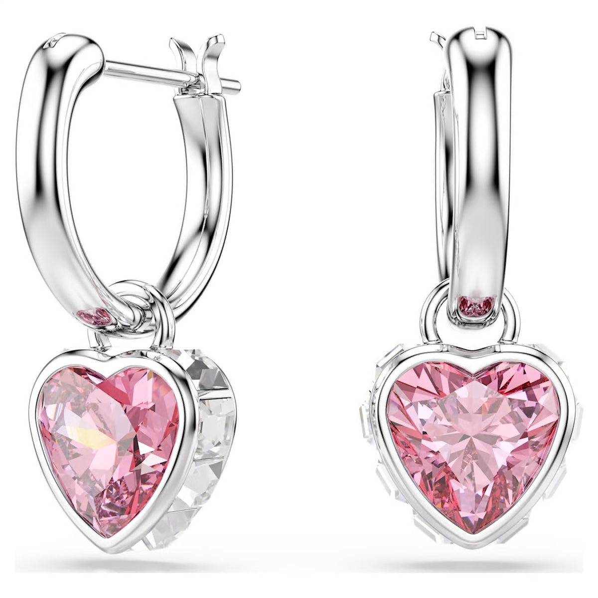 Swarovski Chroma Drop Earrings Heart Pink Rhodium Plated