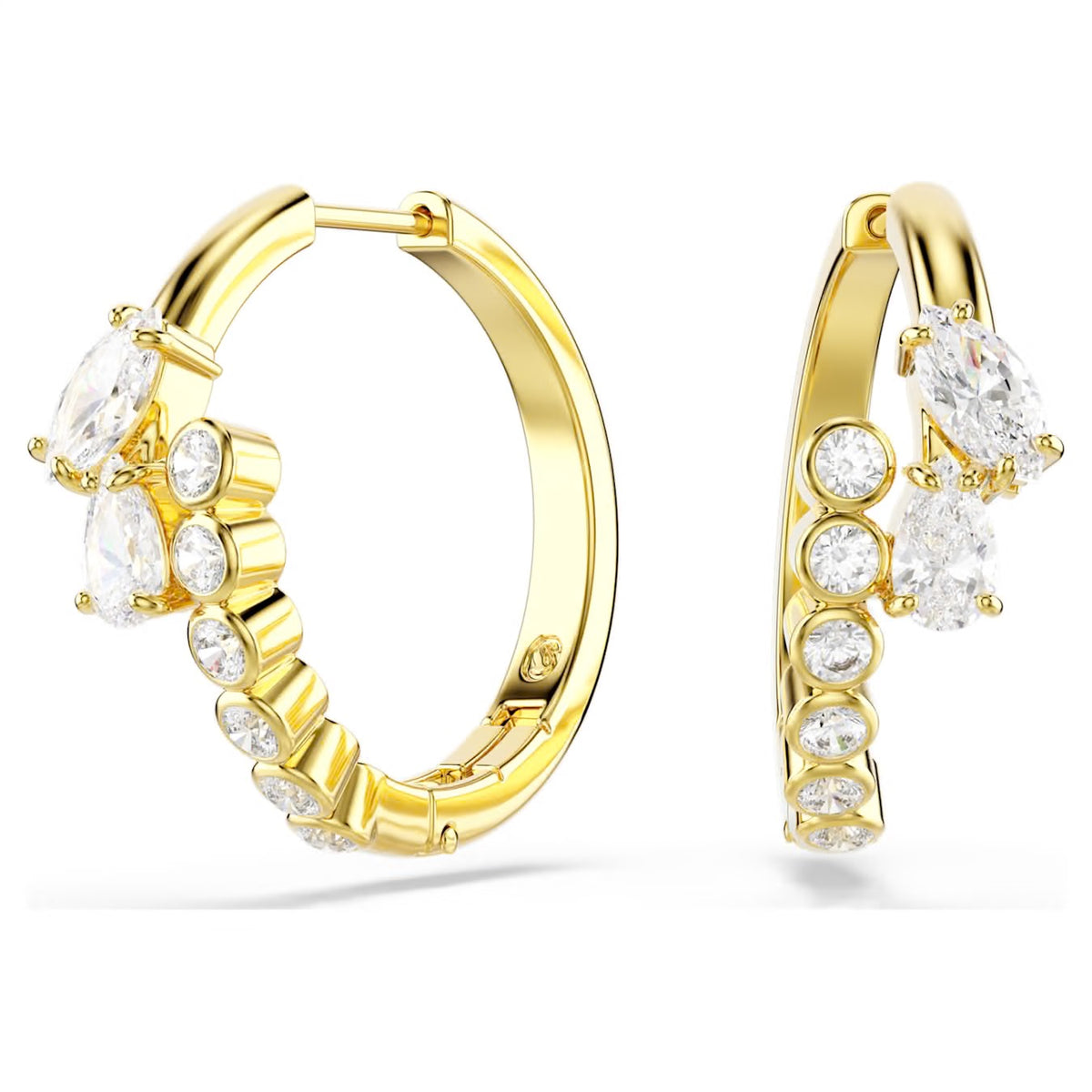 Swarovski Mesmera Hoop Earrings Mixed Cuts White 18K Gold Finish