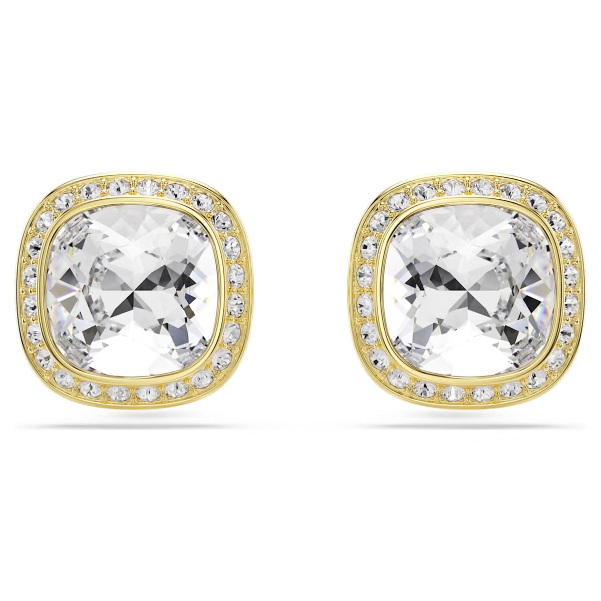 Swarovski Una Angelic Stud Earrings Cushion Cut White 18K Gold Finish