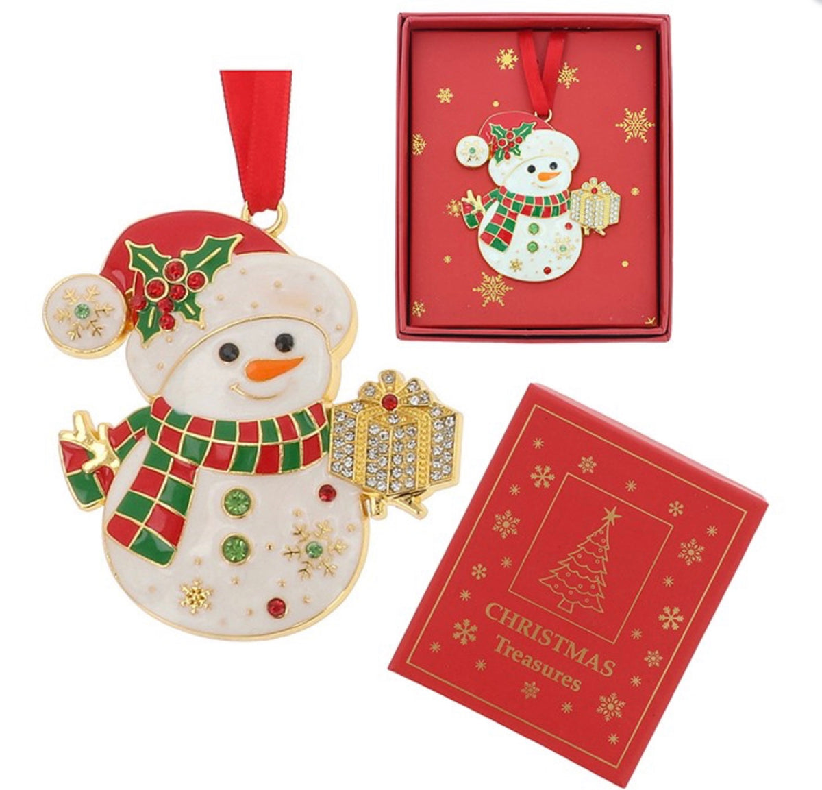Christmas Treasures Snowman Scarf Enamel Hanging Ornament