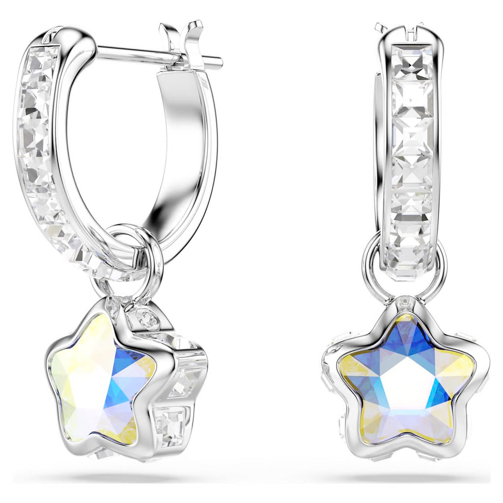 Swarovski Chrom Drop Earrings Mixed Cuts Star White Rhodium Plated