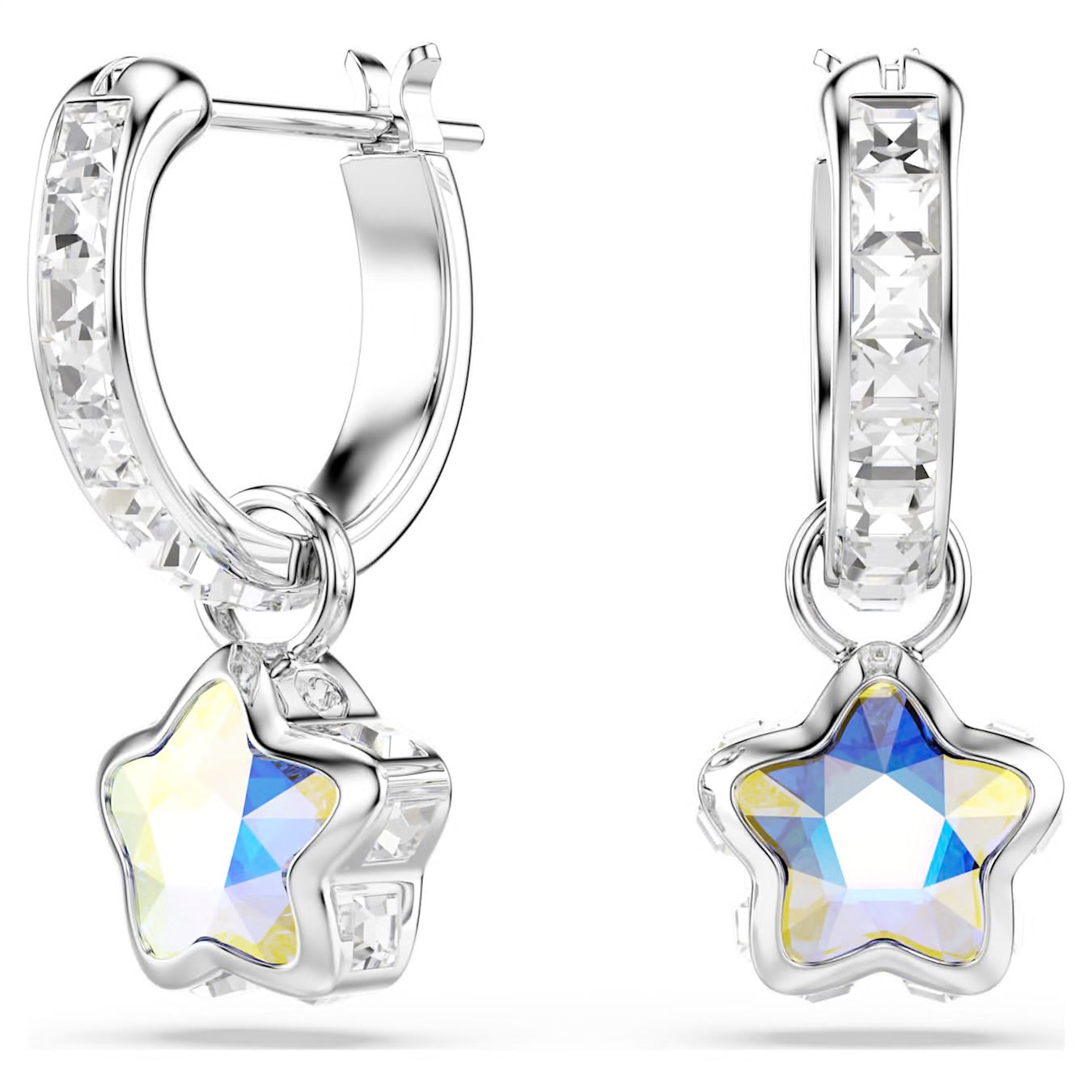 Swarovski Chrom Drop Earrings Mixed Cuts Star White Rhodium Plated