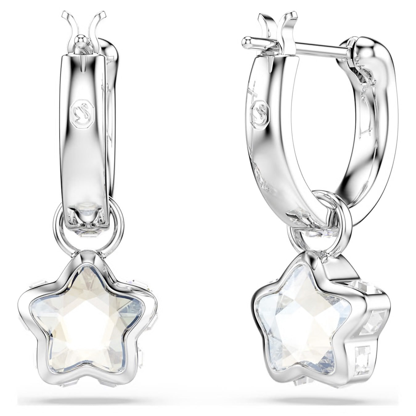 Swarovski Chrom Drop Earrings Mixed Cuts Star White Rhodium Plated