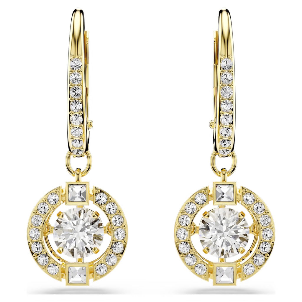 Swarovski Una Angelic Drop Earrings Round Cut White 18K Gold Finish
