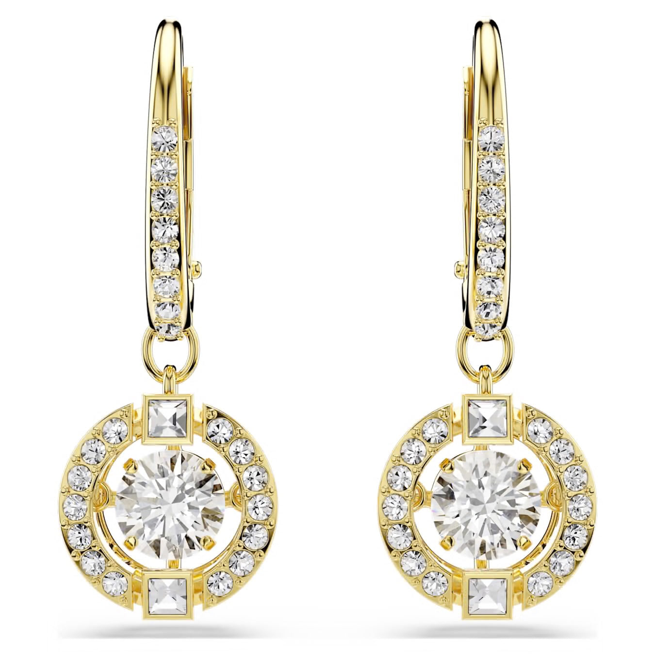 Swarovski Una Angelic Drop Earrings Round Cut White 18K Gold Finish