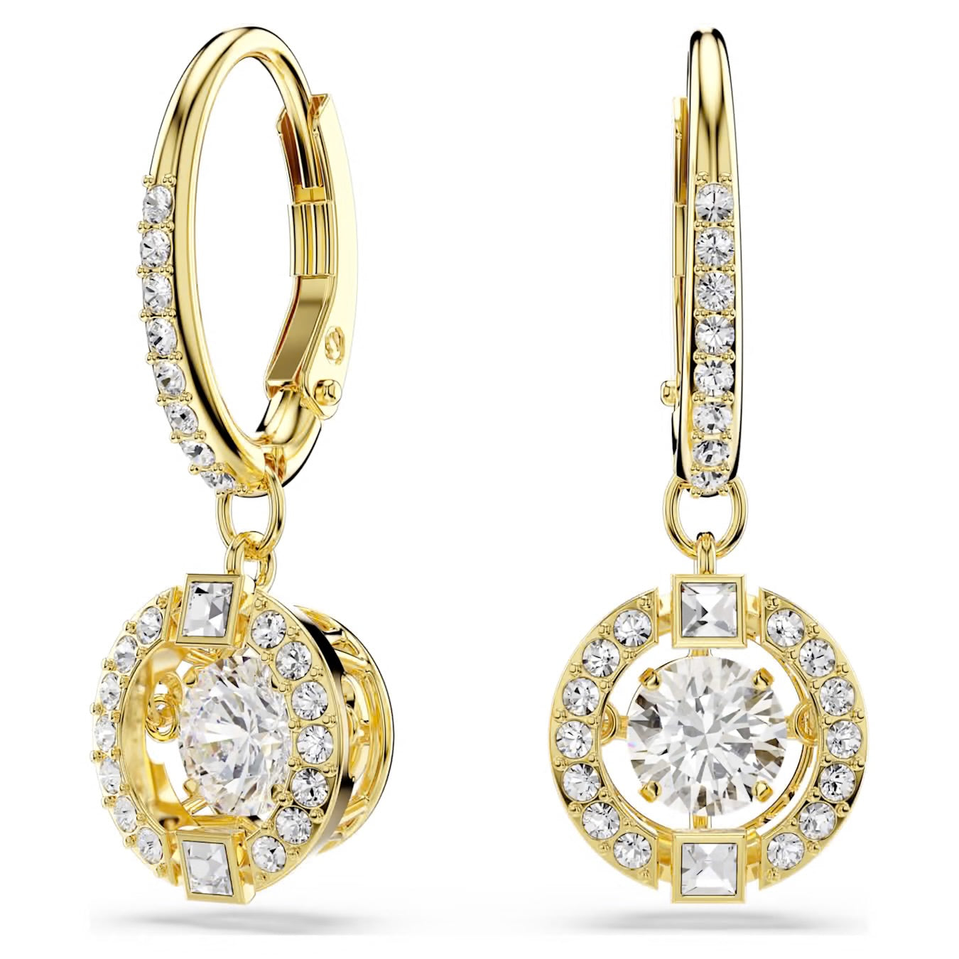 Swarovski Una Angelic Drop Earrings Round Cut White 18K Gold Finish