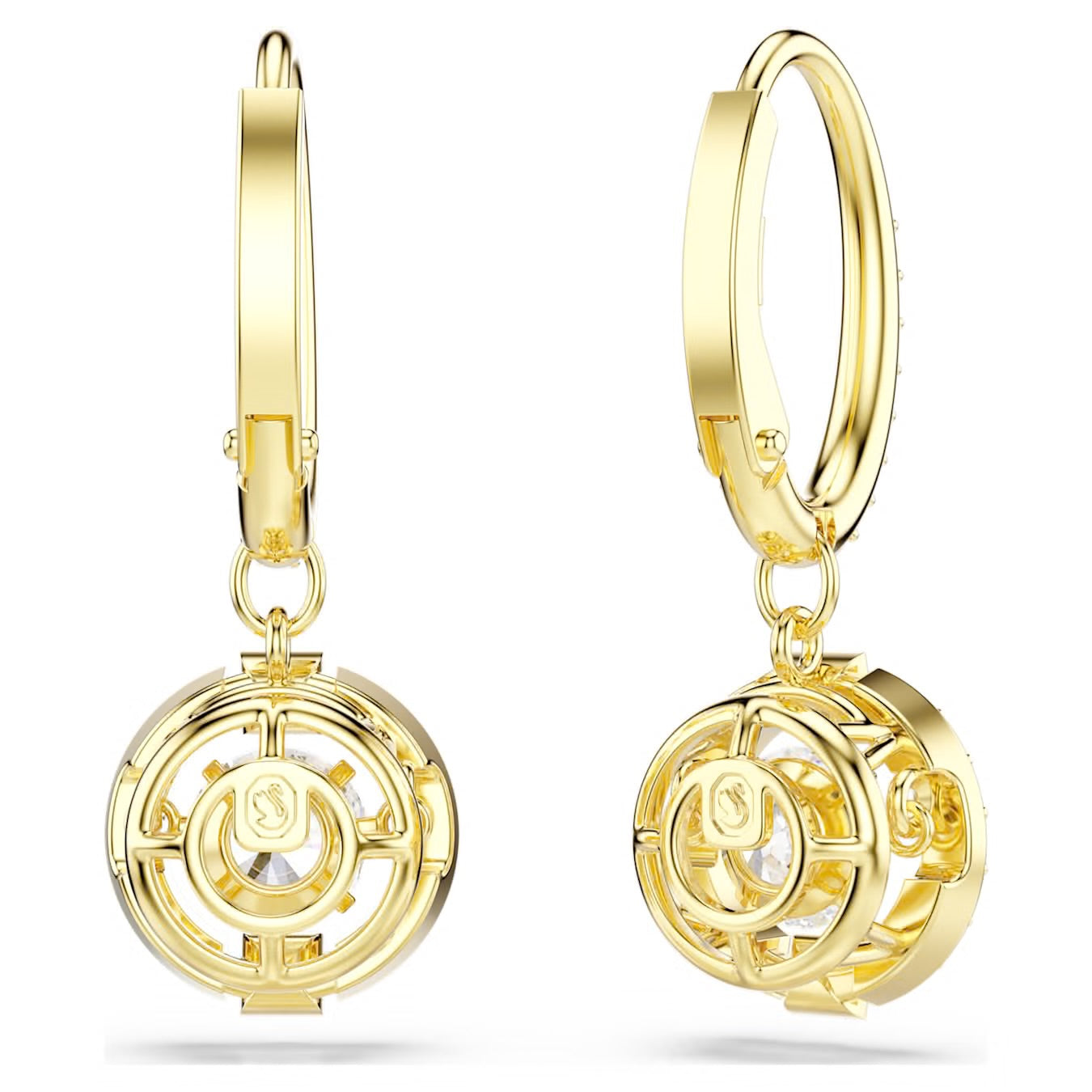 Swarovski Una Angelic Drop Earrings Round Cut White 18K Gold Finish