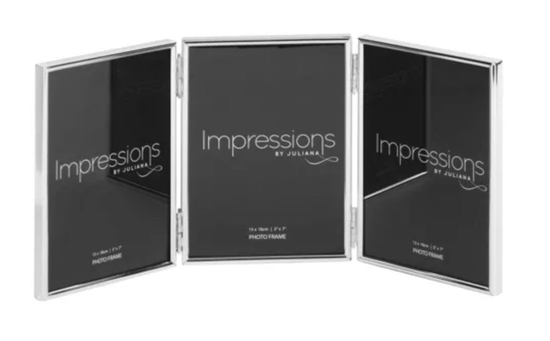 Impressions Silver Plated Triple Folding Photo Frame 5"X7" Thin Edge