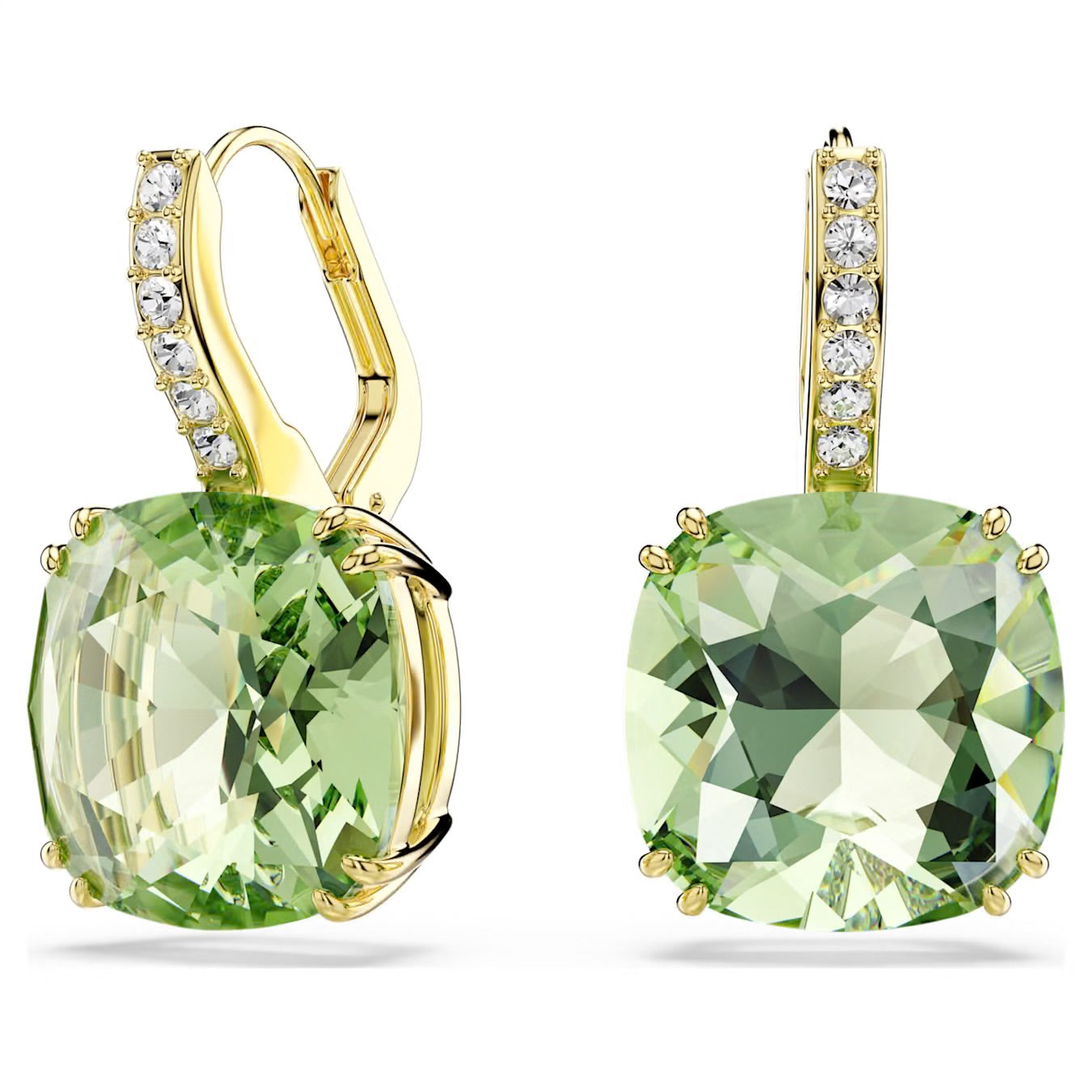 Swarovski Millenia Drop Earrings Cushion Cut Green 18K Gold